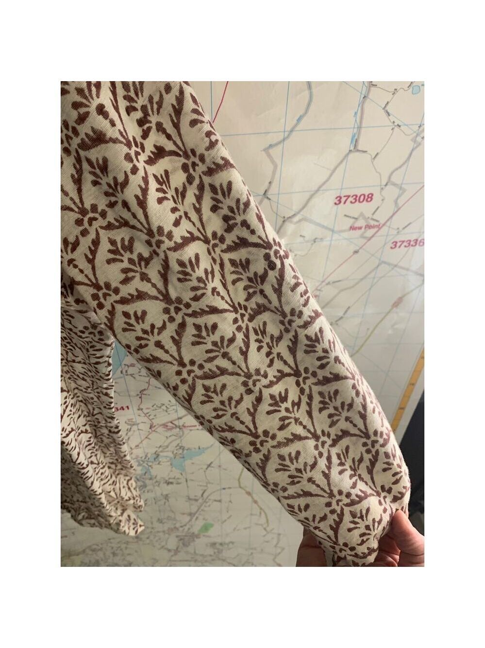 FIGUE 3/4 Sleeve Brown Leaf and Orange Beaded tunic top flaw large - Picture 8 of 15